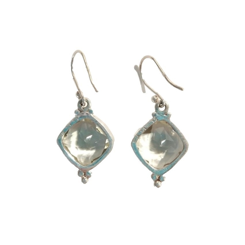 YS Sterling Silver 925 Dangle Crystal Earrings Hook India Designer Signed Vtg